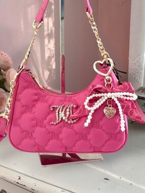 Juicy Couture Hot Pink Pearl Accent Tie The Knot Shoulder Bag Crossbody